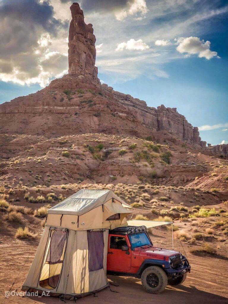 Camp beneath a sandstone tower in the Valley of the Gods